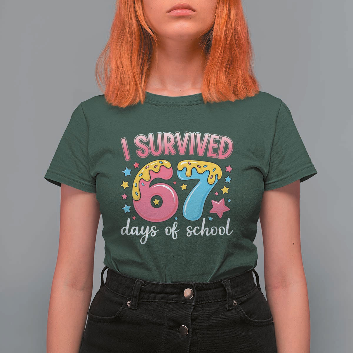 I Survived 67 Days of School T Shirt For Women Cute 6 7 Six Seven Chaos Survivor for Students Teachers - Wonder Print Shop