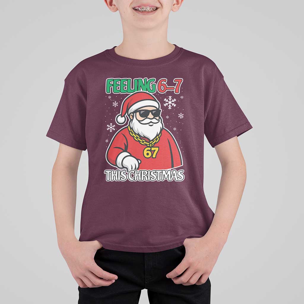 Feeling 67 This Christmas T Shirt For Kid Funny Cool Santa Six Seven Meme Holiday - Wonder Print Shop