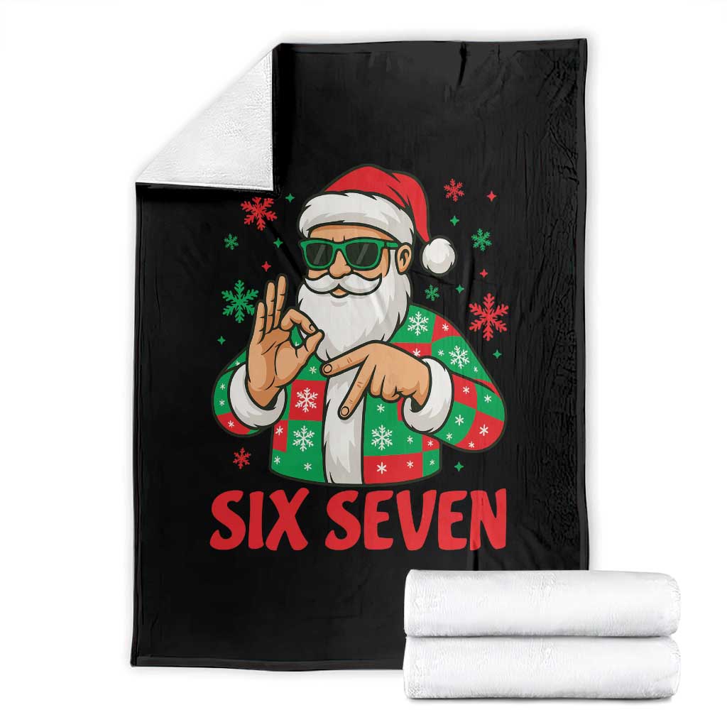 Cool Santa Six Seven Meme Christmas Throw Blanket Funny 67 Holiday Hand Sign with Hipster Vibes - Wonder Print Shop