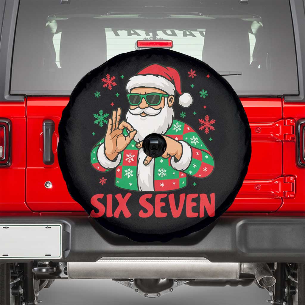Cool Santa Six Seven Meme Christmas Spare Tire Cover Funny 67 Holiday Hand Sign with Hipster Vibes - Wonder Print Shop