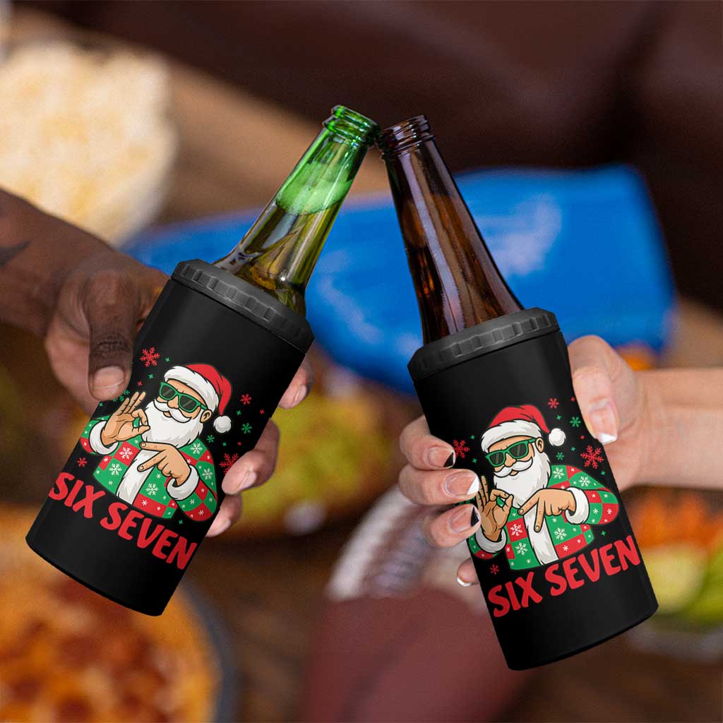 Cool Santa Six Seven Meme Christmas 4 in 1 Can Cooler Tumbler Funny 67 Holiday Hand Sign with Hipster Vibes - Wonder Print Shop