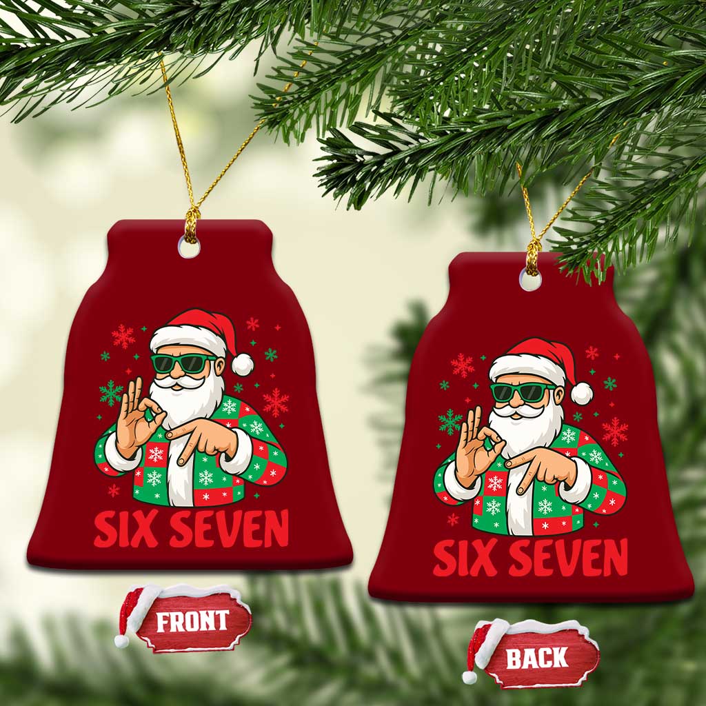 Cool Santa Six Seven Meme Christmas Ceramic Ornament Funny 67 Holiday Hand Sign with Hipster Vibes - Wonder Print Shop