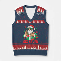 Cool Santa Six Seven Meme Xmas V-Neck Knit Sweater Vest Funny 67 Holiday Hand Sign with Hipster Vibes - Wonder Print Shop