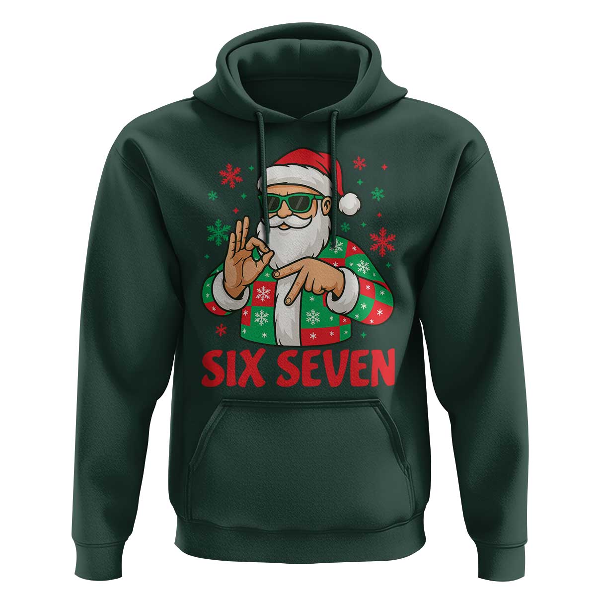 Cool Santa Six Seven Meme Christmas Hoodie Funny 67 Holiday Hand Sign with Hipster Vibes - Wonder Print Shop