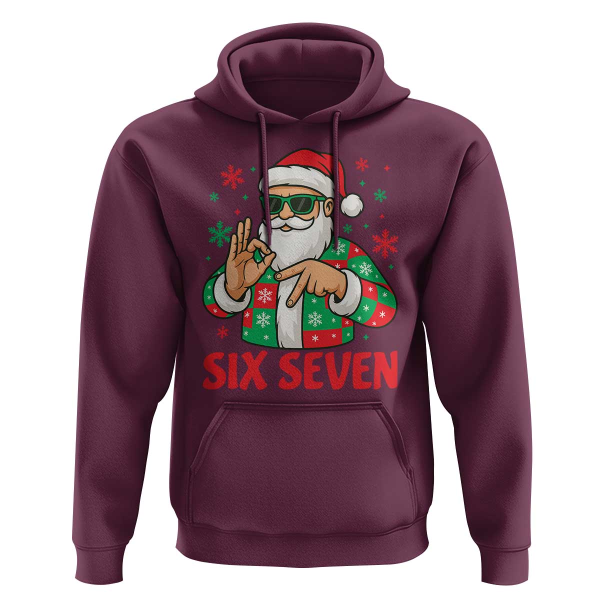Cool Santa Six Seven Meme Christmas Hoodie Funny 67 Holiday Hand Sign with Hipster Vibes - Wonder Print Shop