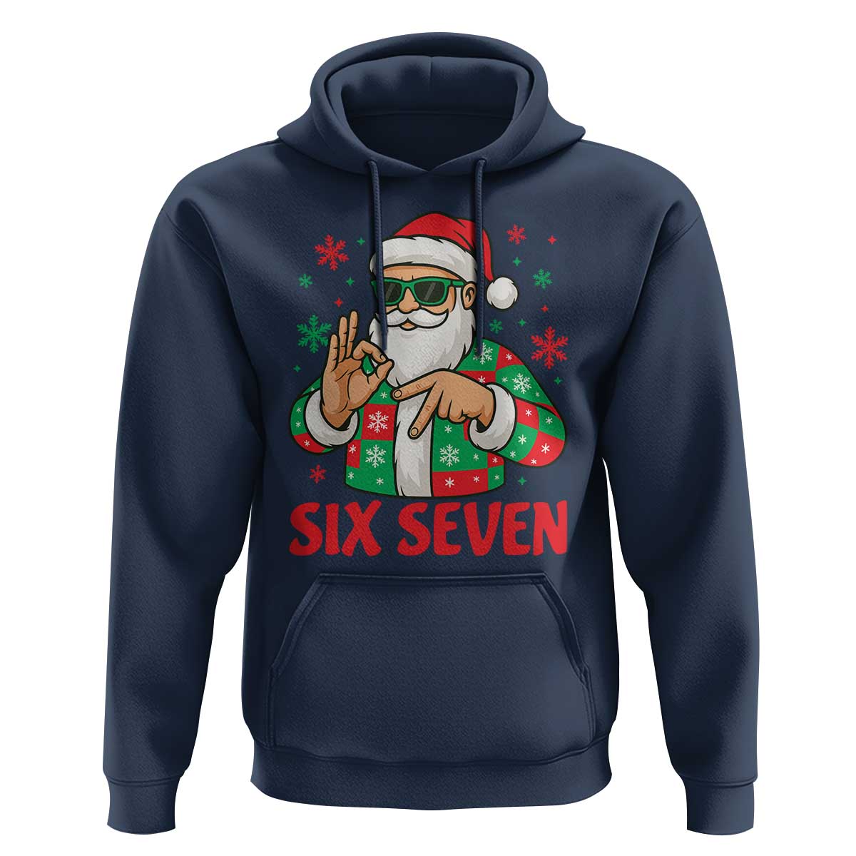Cool Santa Six Seven Meme Christmas Hoodie Funny 67 Holiday Hand Sign with Hipster Vibes - Wonder Print Shop