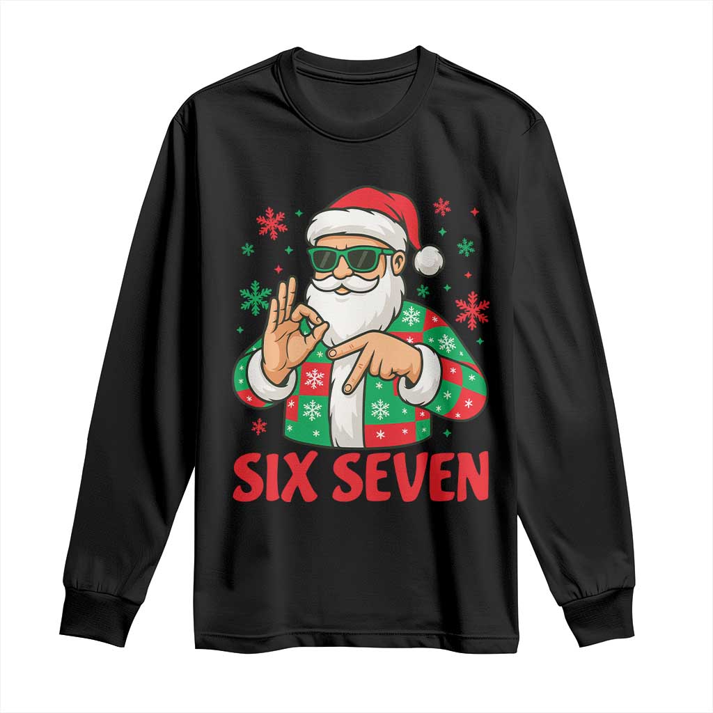 Cool Santa Six Seven Meme Christmas Long Sleeve Shirt Funny 67 Holiday Hand Sign with Hipster Vibes - Wonder Print Shop