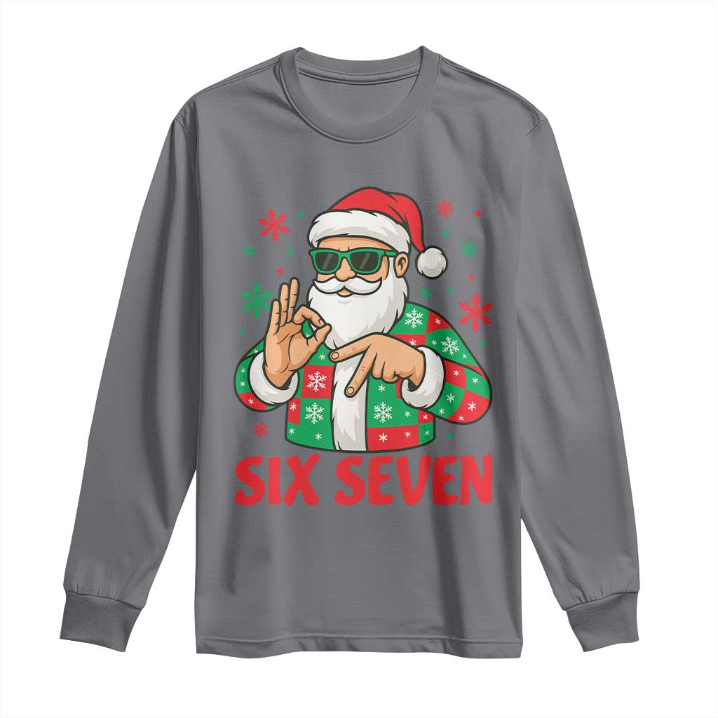 Cool Santa Six Seven Meme Christmas Long Sleeve Shirt Funny 67 Holiday Hand Sign with Hipster Vibes - Wonder Print Shop