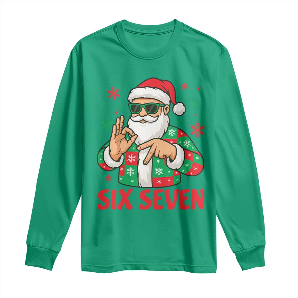 Cool Santa Six Seven Meme Christmas Long Sleeve Shirt Funny 67 Holiday Hand Sign with Hipster Vibes - Wonder Print Shop