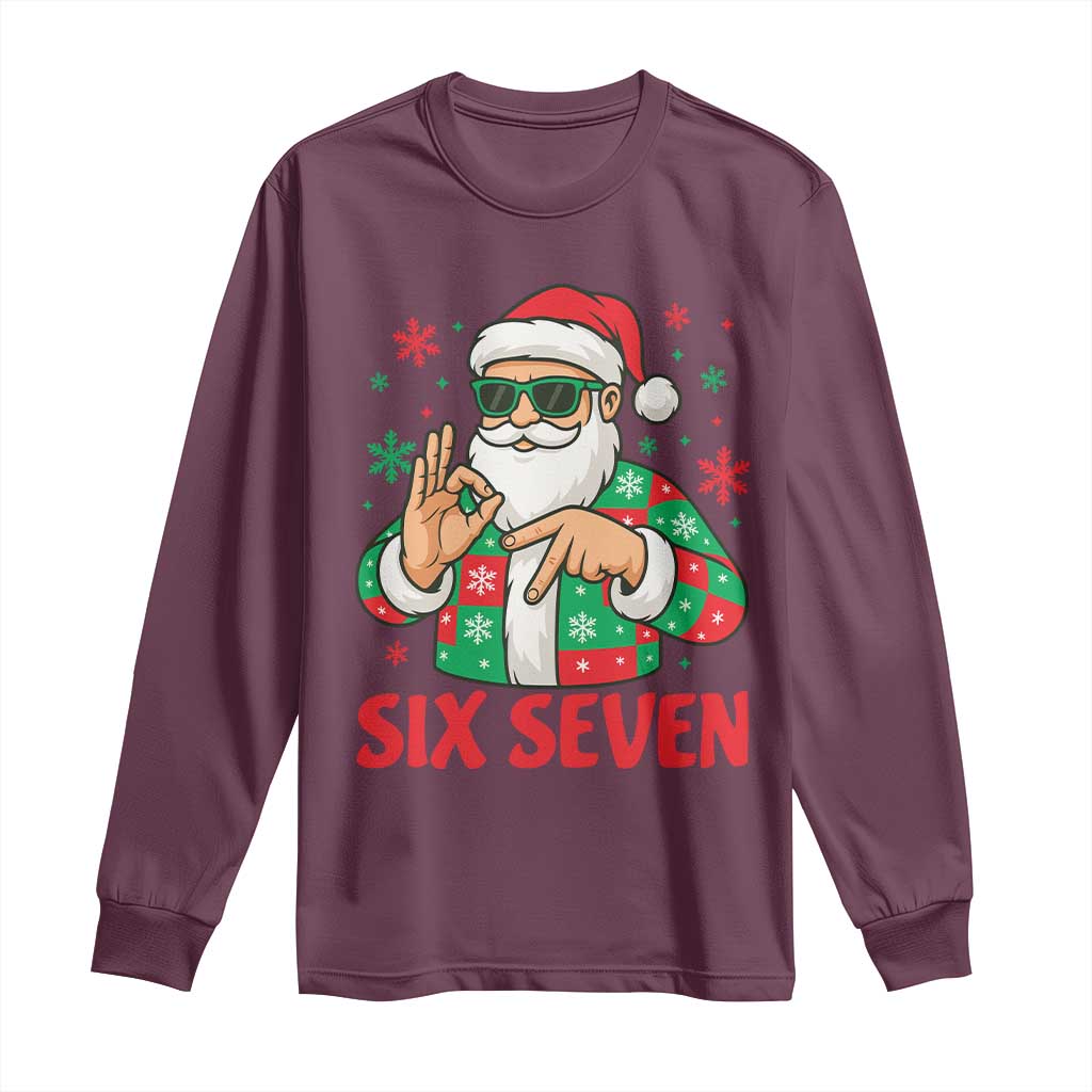 Cool Santa Six Seven Meme Christmas Long Sleeve Shirt Funny 67 Holiday Hand Sign with Hipster Vibes - Wonder Print Shop