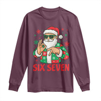 Cool Santa Six Seven Meme Christmas Long Sleeve Shirt Funny 67 Holiday Hand Sign with Hipster Vibes - Wonder Print Shop