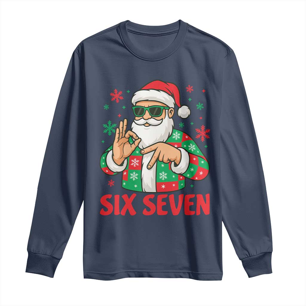 Cool Santa Six Seven Meme Christmas Long Sleeve Shirt Funny 67 Holiday Hand Sign with Hipster Vibes - Wonder Print Shop