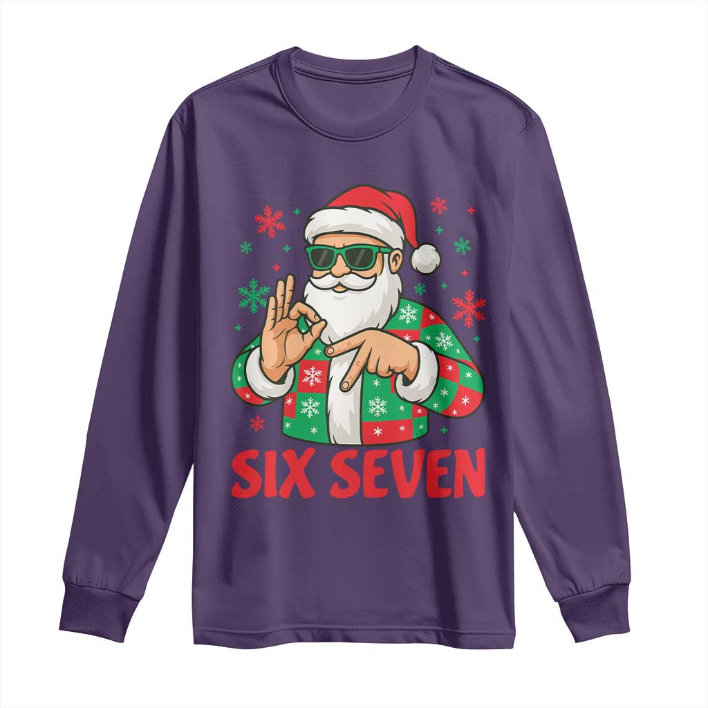 Cool Santa Six Seven Meme Christmas Long Sleeve Shirt Funny 67 Holiday Hand Sign with Hipster Vibes - Wonder Print Shop