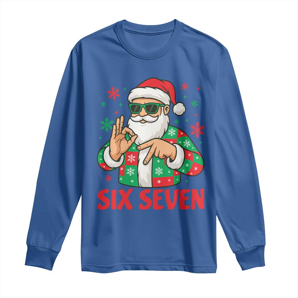 Cool Santa Six Seven Meme Christmas Long Sleeve Shirt Funny 67 Holiday Hand Sign with Hipster Vibes - Wonder Print Shop