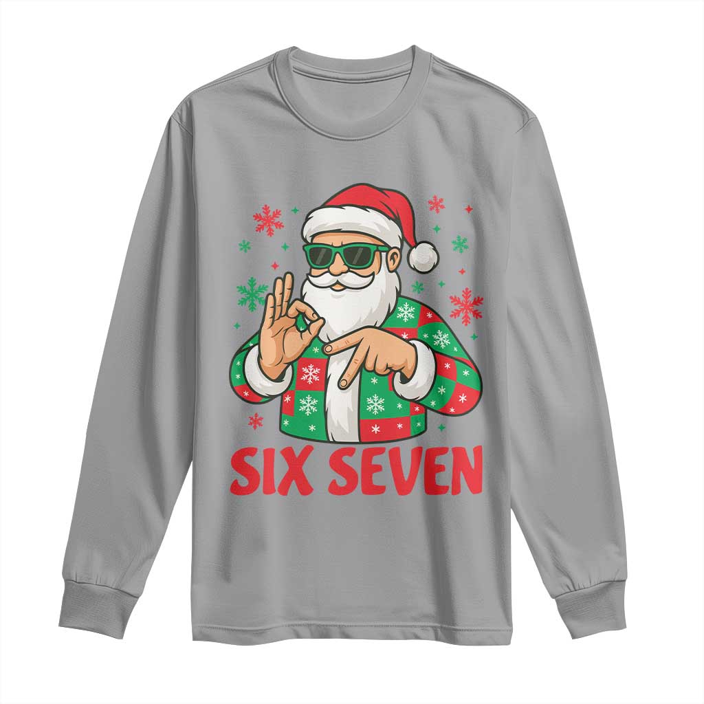 Cool Santa Six Seven Meme Christmas Long Sleeve Shirt Funny 67 Holiday Hand Sign with Hipster Vibes - Wonder Print Shop