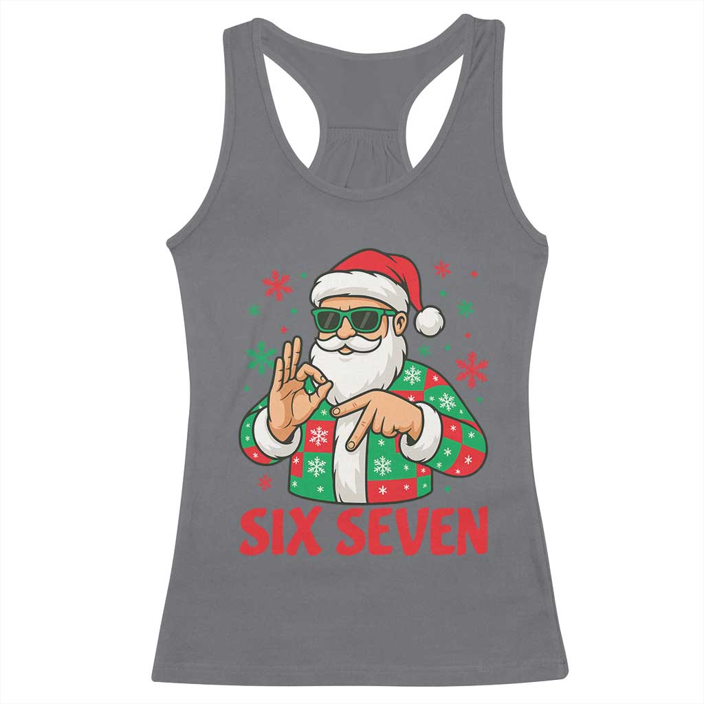 Cool Santa Six Seven Meme Christmas Racerback Tank Top Funny 67 Holiday Hand Sign with Hipster Vibes - Wonder Print Shop