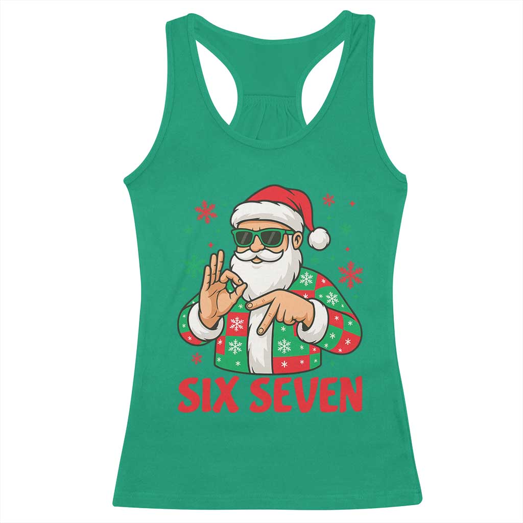 Cool Santa Six Seven Meme Christmas Racerback Tank Top Funny 67 Holiday Hand Sign with Hipster Vibes - Wonder Print Shop