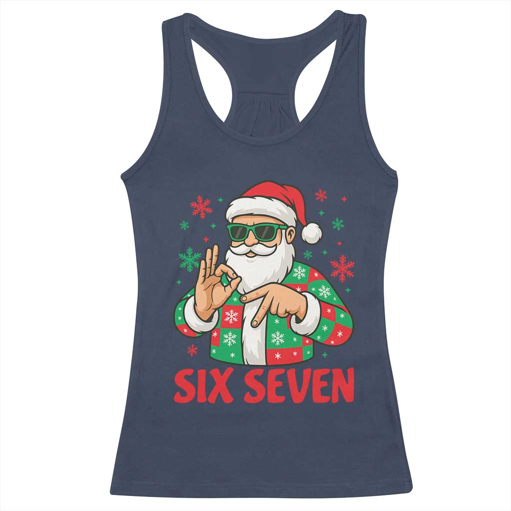 Cool Santa Six Seven Meme Christmas Racerback Tank Top Funny 67 Holiday Hand Sign with Hipster Vibes - Wonder Print Shop