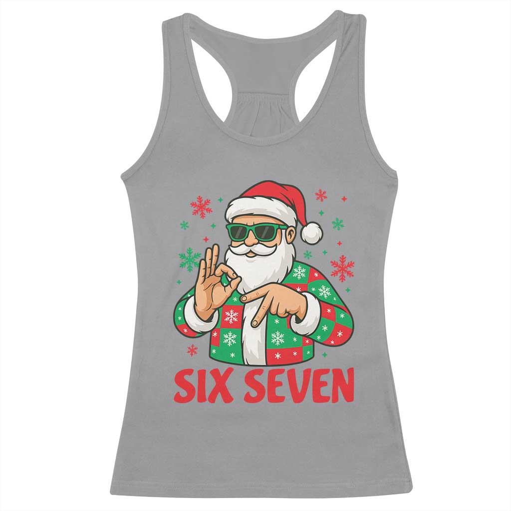 Cool Santa Six Seven Meme Christmas Racerback Tank Top Funny 67 Holiday Hand Sign with Hipster Vibes - Wonder Print Shop