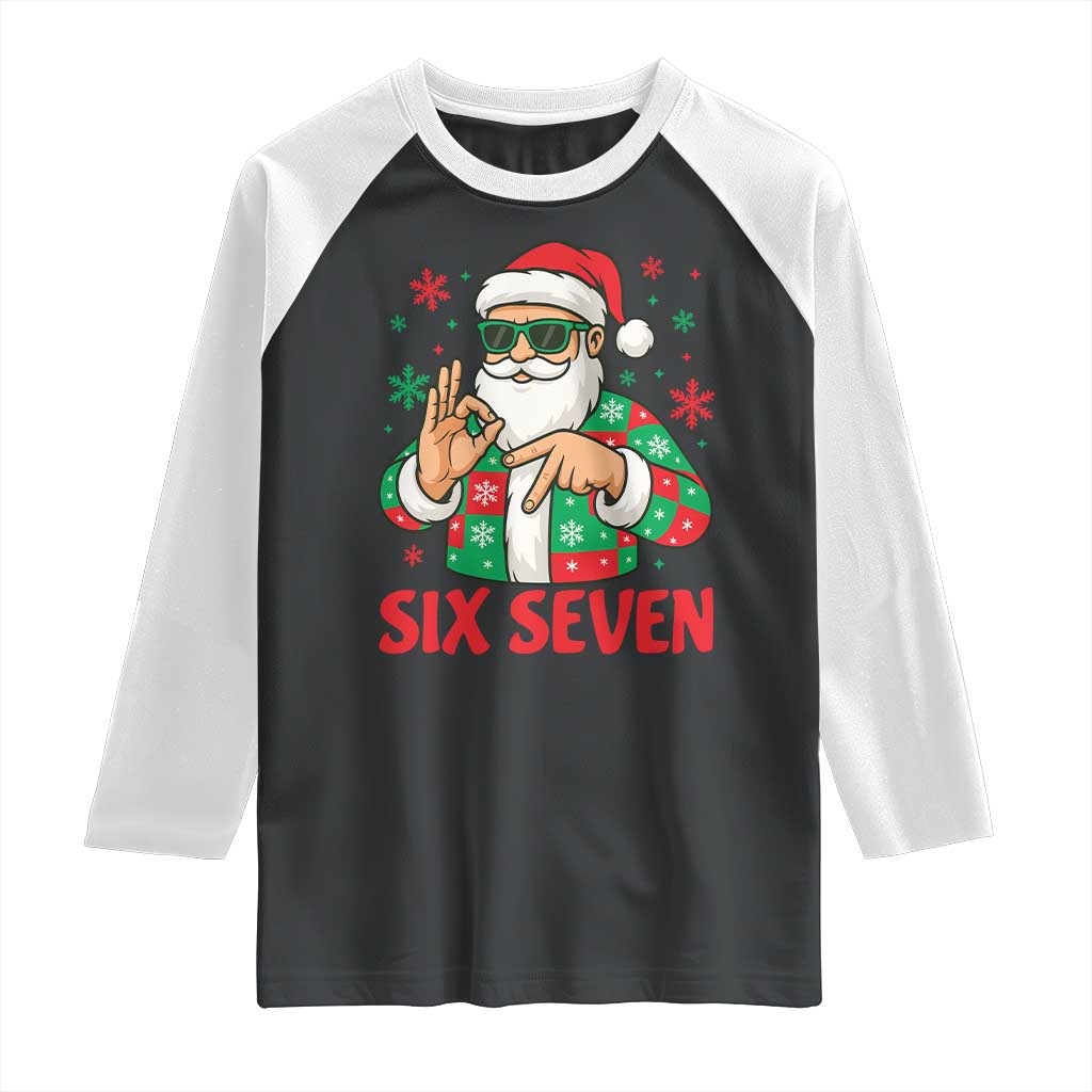 Cool Santa Six Seven Meme Christmas Raglan Shirt Funny 67 Holiday Hand Sign with Hipster Vibes - Wonder Print Shop