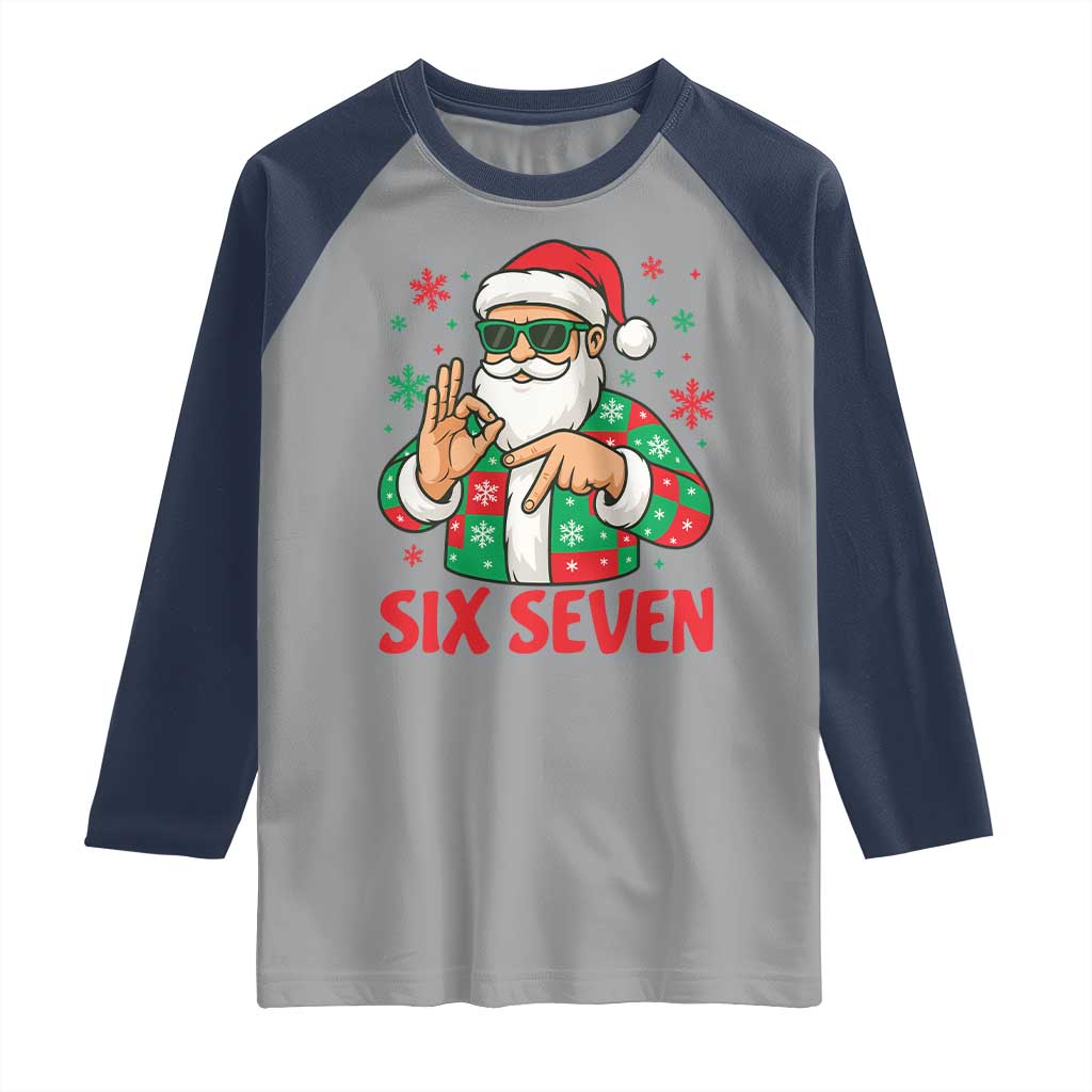 Cool Santa Six Seven Meme Christmas Raglan Shirt Funny 67 Holiday Hand Sign with Hipster Vibes - Wonder Print Shop