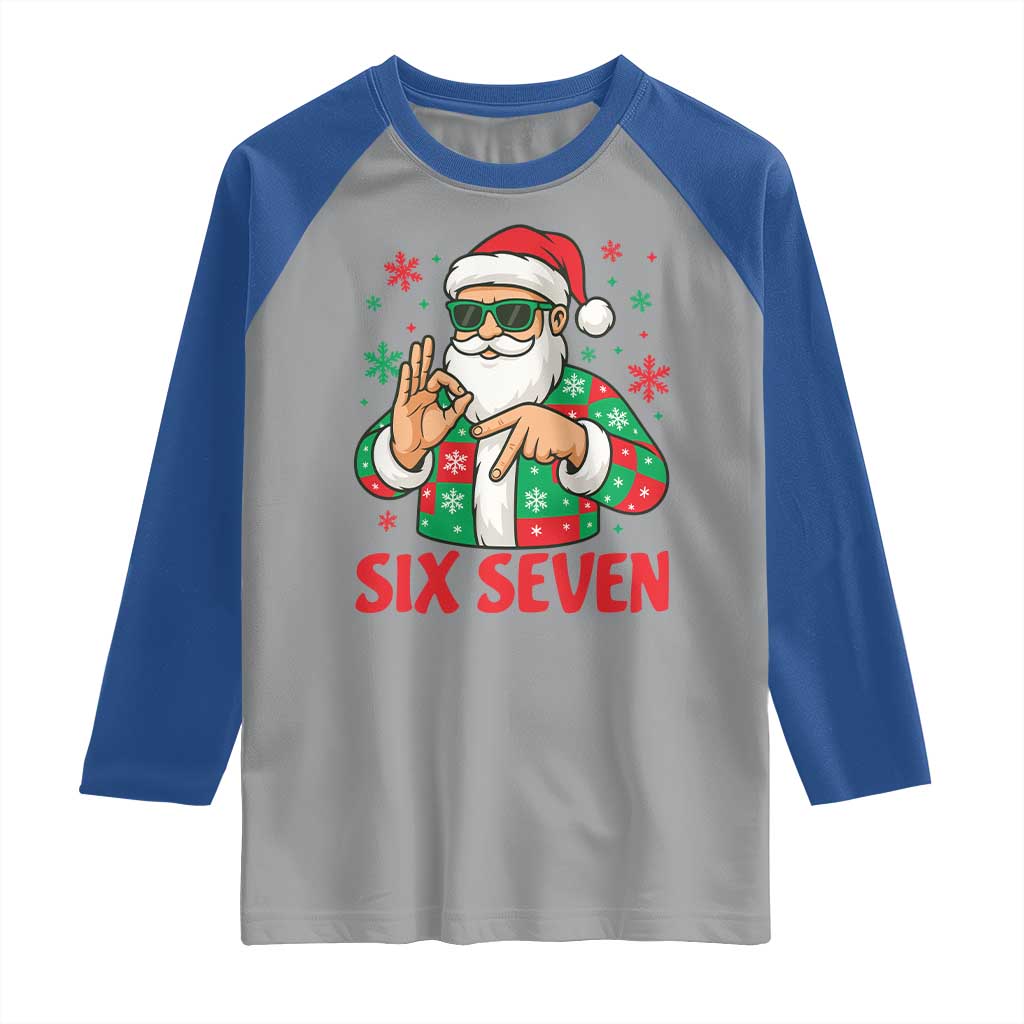 Cool Santa Six Seven Meme Christmas Raglan Shirt Funny 67 Holiday Hand Sign with Hipster Vibes - Wonder Print Shop