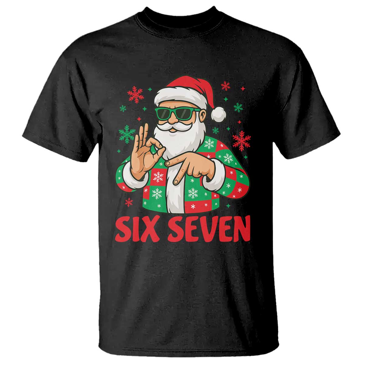 Cool Santa Six Seven Meme Christmas T Shirt Funny 67 Holiday Hand Sign with Hipster Vibes - Wonder Print Shop