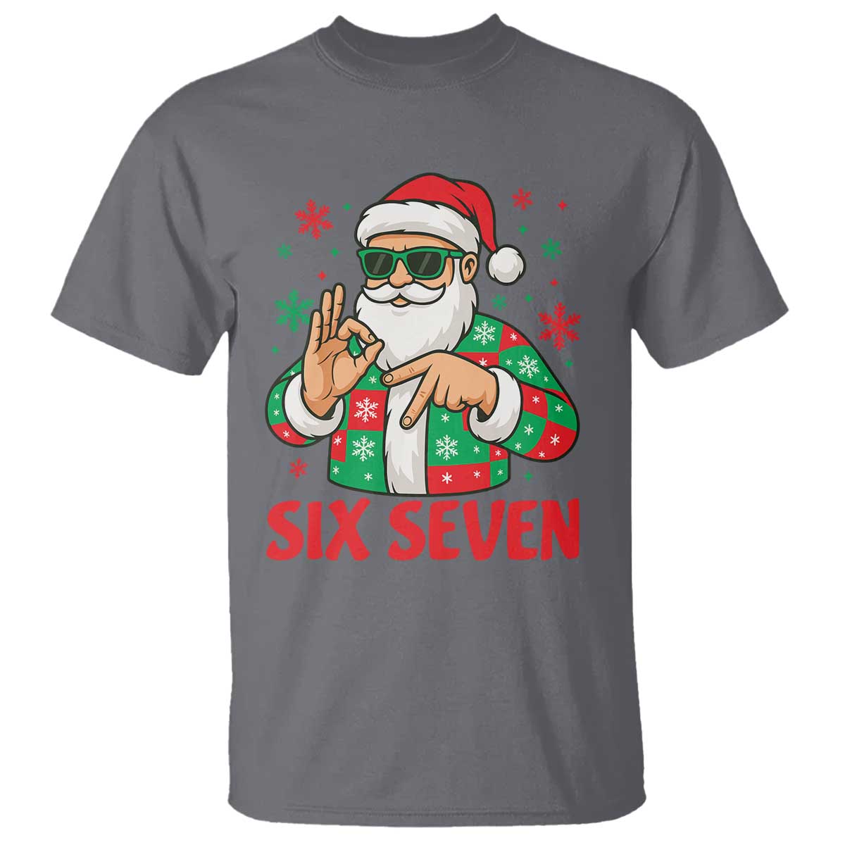 Cool Santa Six Seven Meme Christmas T Shirt Funny 67 Holiday Hand Sign with Hipster Vibes - Wonder Print Shop