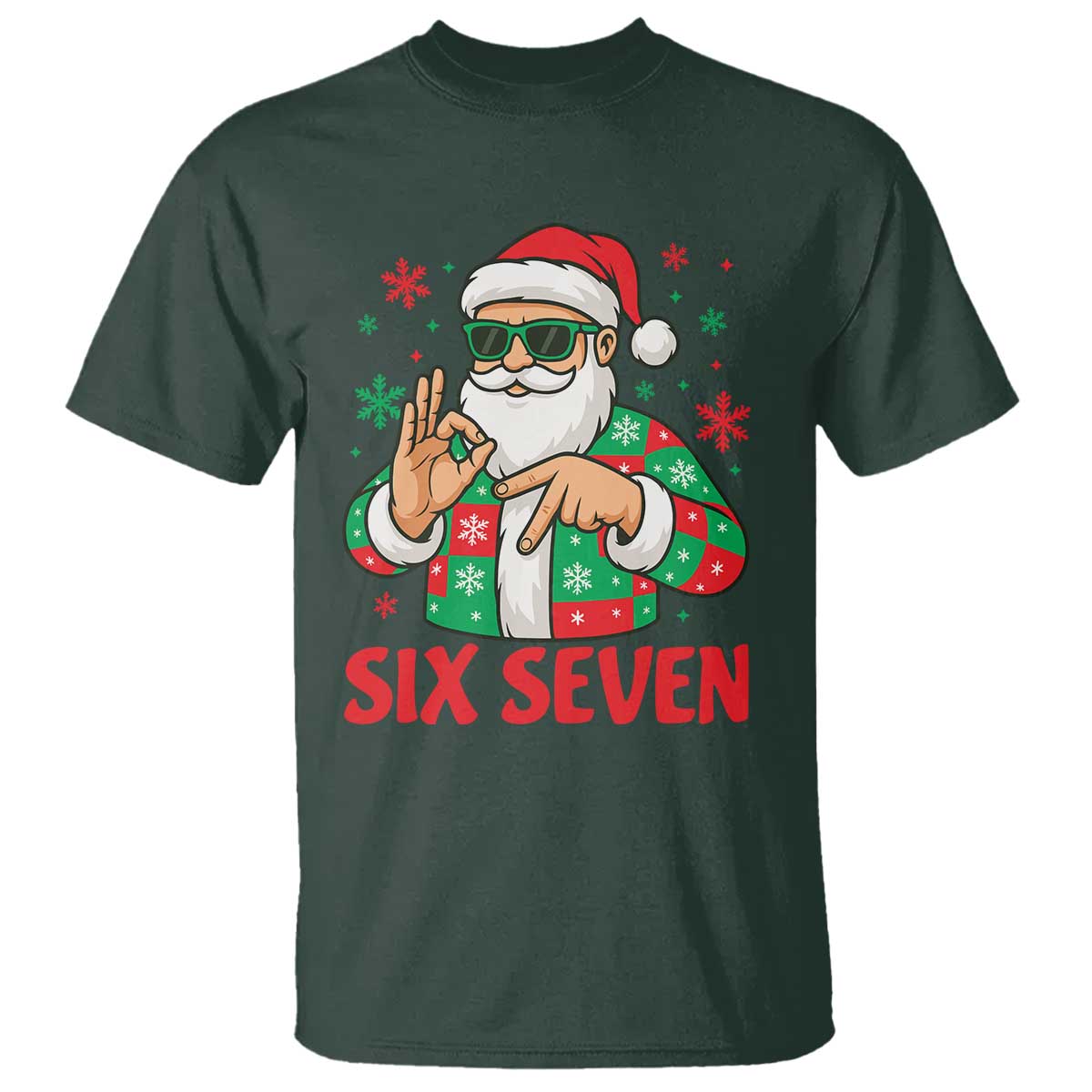Cool Santa Six Seven Meme Christmas T Shirt Funny 67 Holiday Hand Sign with Hipster Vibes - Wonder Print Shop