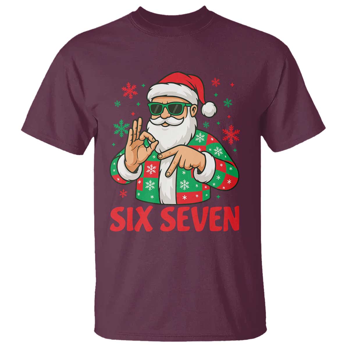 Cool Santa Six Seven Meme Christmas T Shirt Funny 67 Holiday Hand Sign with Hipster Vibes - Wonder Print Shop
