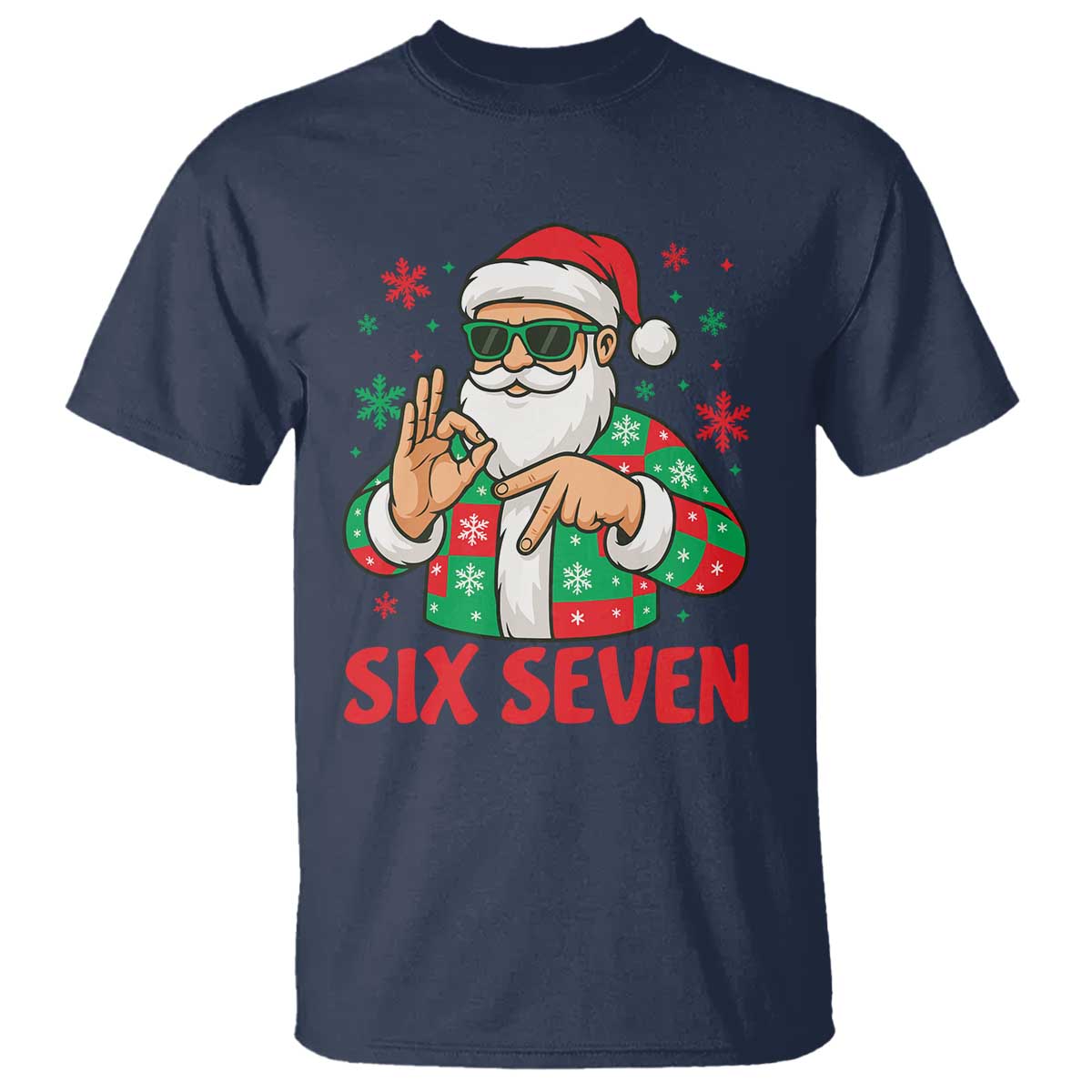 Cool Santa Six Seven Meme Christmas T Shirt Funny 67 Holiday Hand Sign with Hipster Vibes - Wonder Print Shop