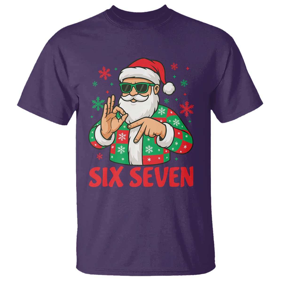 Cool Santa Six Seven Meme Christmas T Shirt Funny 67 Holiday Hand Sign with Hipster Vibes - Wonder Print Shop