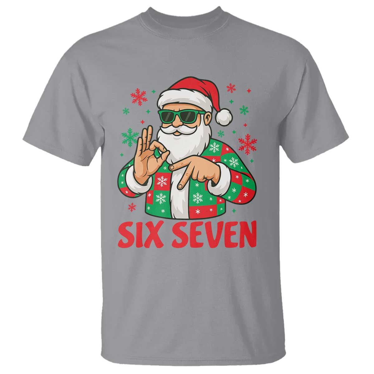 Cool Santa Six Seven Meme Christmas T Shirt Funny 67 Holiday Hand Sign with Hipster Vibes - Wonder Print Shop