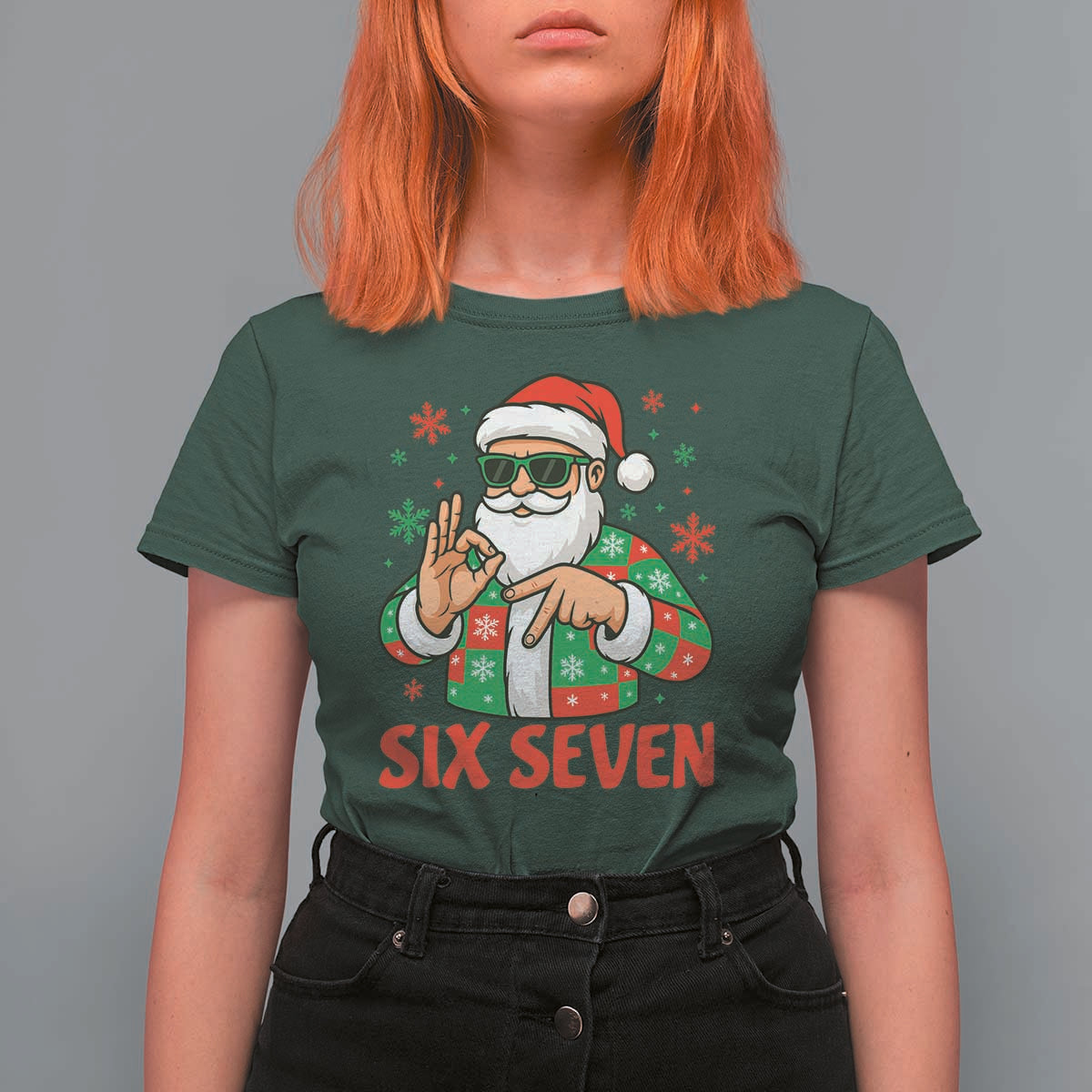 Cool Santa Six Seven Meme Christmas T Shirt For Women Funny 67 Holiday Hand Sign with Hipster Vibes - Wonder Print Shop