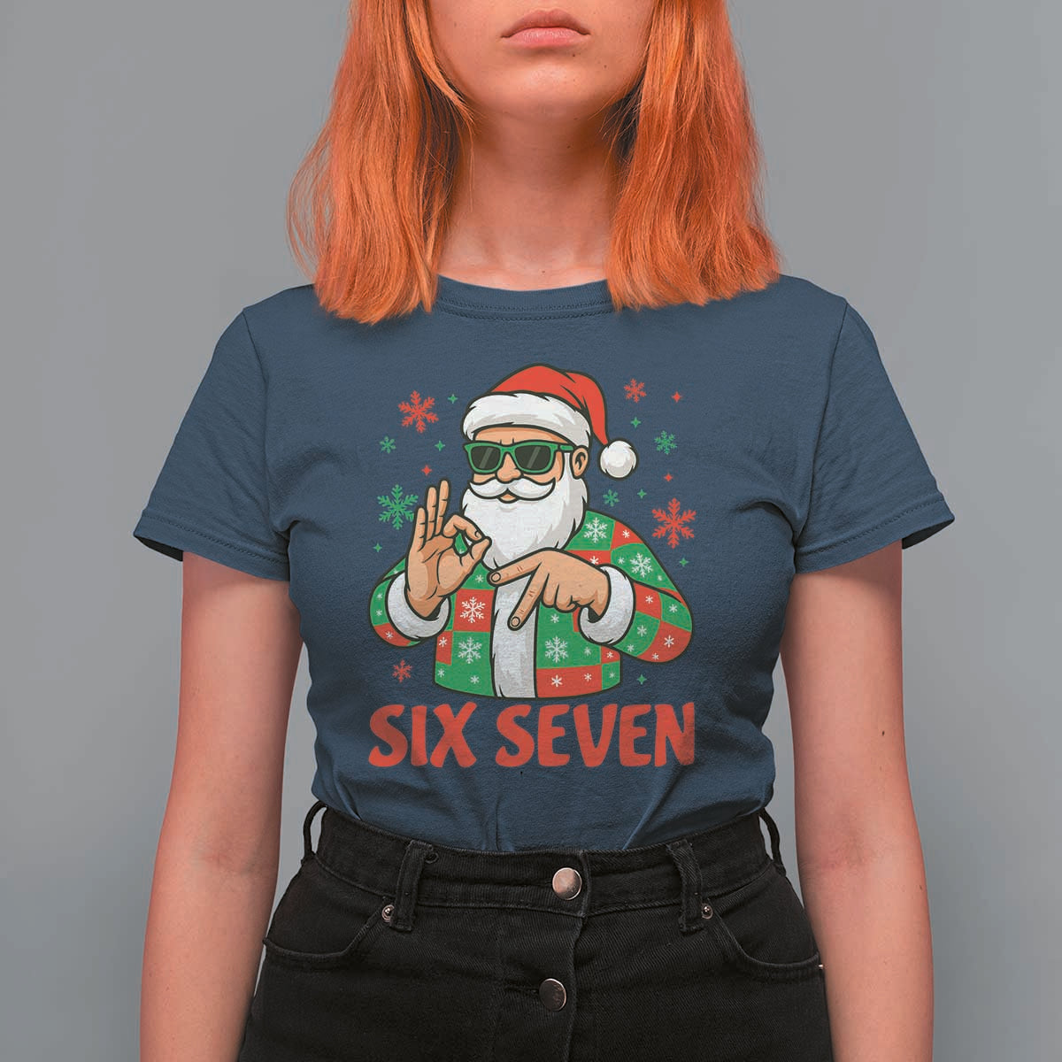 Cool Santa Six Seven Meme Christmas T Shirt For Women Funny 67 Holiday Hand Sign with Hipster Vibes - Wonder Print Shop