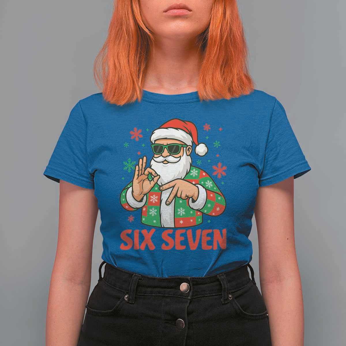 Cool Santa Six Seven Meme Christmas T Shirt For Women Funny 67 Holiday Hand Sign with Hipster Vibes - Wonder Print Shop