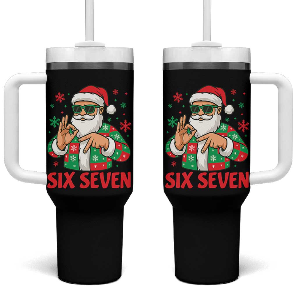 Cool Santa Six Seven Meme Christmas Tumbler With Handle Funny 67 Holiday Hand Sign with Hipster Vibes - Wonder Print Shop