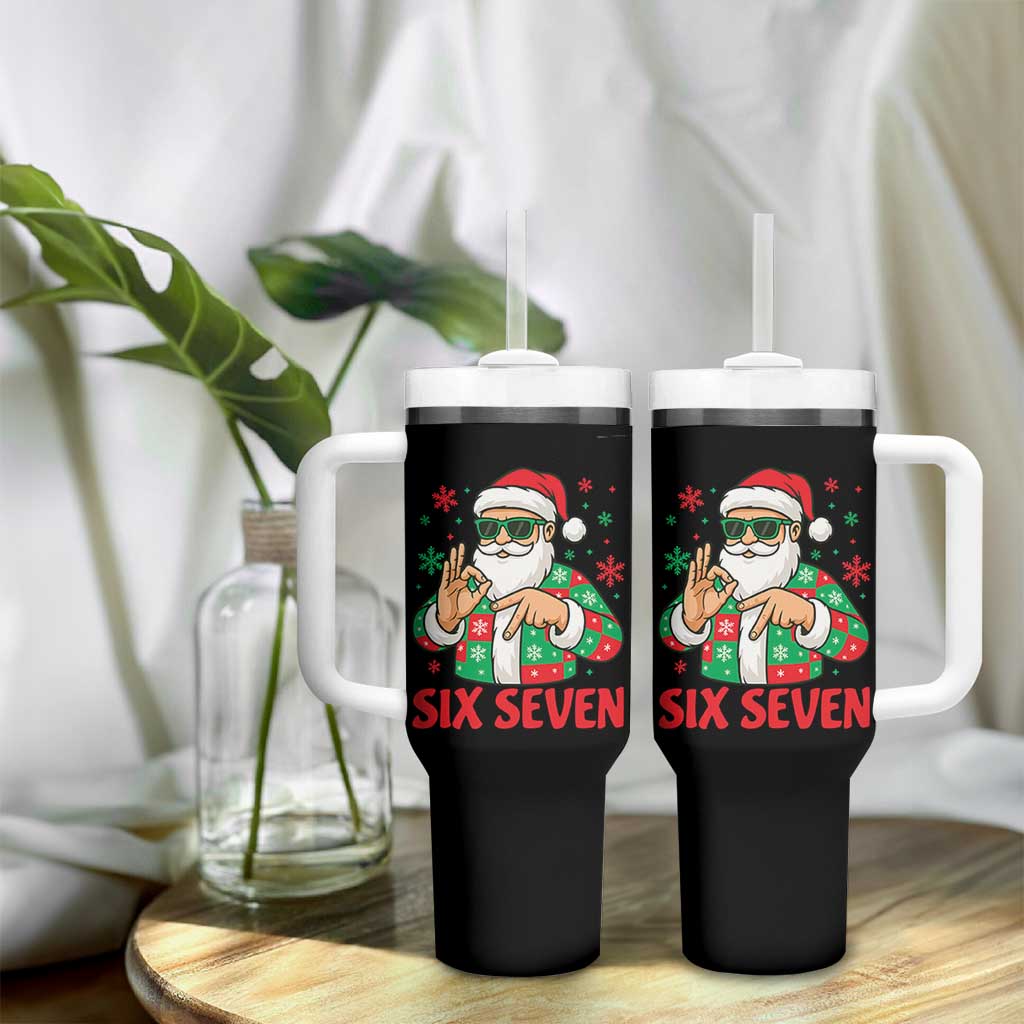 Cool Santa Six Seven Meme Christmas Tumbler With Handle Funny 67 Holiday Hand Sign with Hipster Vibes - Wonder Print Shop