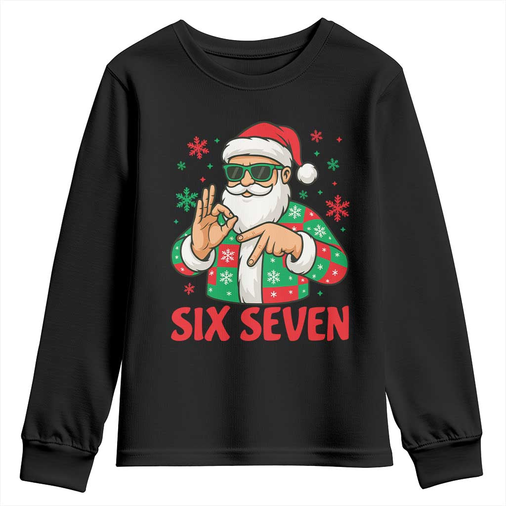Cool Santa Six Seven Meme Christmas Youth Sweatshirt Funny 67 Holiday Hand Sign with Hipster Vibes - Wonder Print Shop