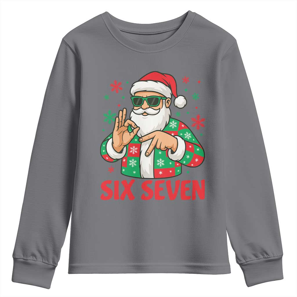 Cool Santa Six Seven Meme Christmas Youth Sweatshirt Funny 67 Holiday Hand Sign with Hipster Vibes - Wonder Print Shop