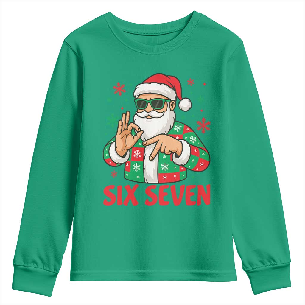 Cool Santa Six Seven Meme Christmas Youth Sweatshirt Funny 67 Holiday Hand Sign with Hipster Vibes - Wonder Print Shop