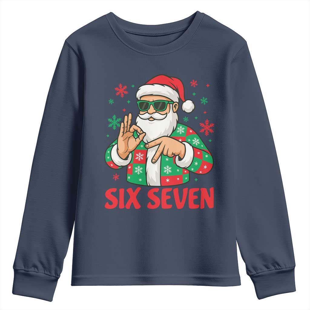 Cool Santa Six Seven Meme Christmas Youth Sweatshirt Funny 67 Holiday Hand Sign with Hipster Vibes - Wonder Print Shop