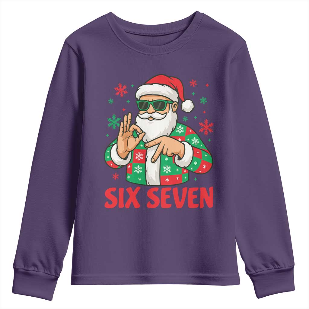 Cool Santa Six Seven Meme Christmas Youth Sweatshirt Funny 67 Holiday Hand Sign with Hipster Vibes - Wonder Print Shop
