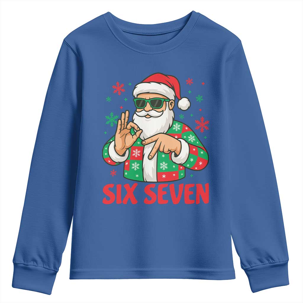 Cool Santa Six Seven Meme Christmas Youth Sweatshirt Funny 67 Holiday Hand Sign with Hipster Vibes - Wonder Print Shop