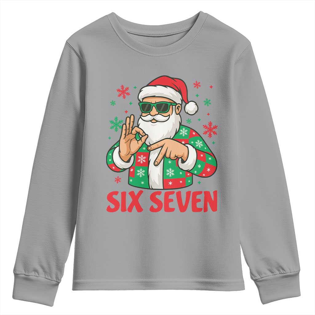 Cool Santa Six Seven Meme Christmas Youth Sweatshirt Funny 67 Holiday Hand Sign with Hipster Vibes - Wonder Print Shop