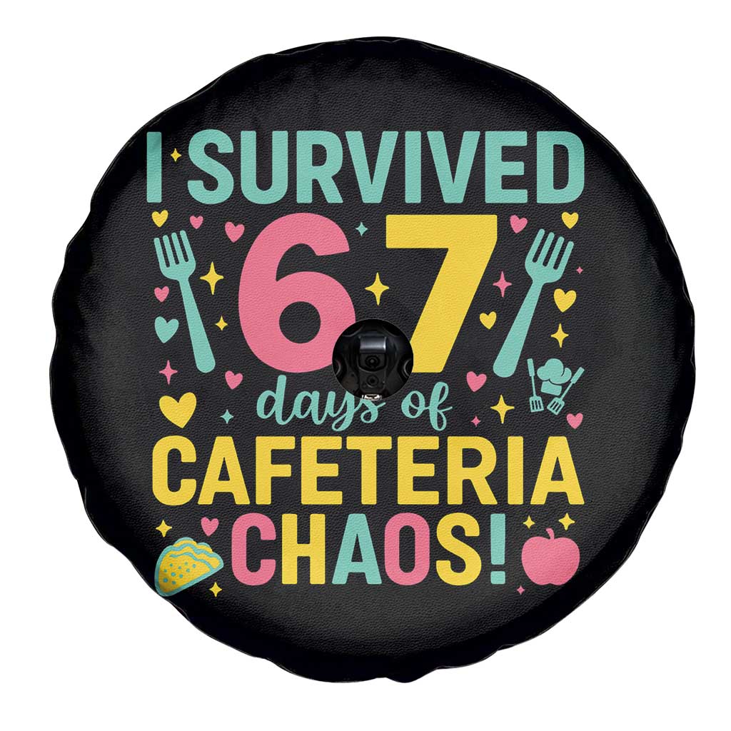 I Survived 67 Days of Cafeteria Chaos Spare Tire Cover Funny School Lunch Duty - Wonder Print Shop