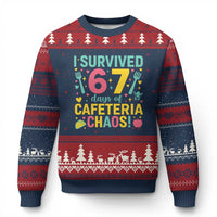I Survived 67 Days of Cafeteria Chaos Ugly Christmas Sweater Funny School Lunch Duty - Wonder Print Shop