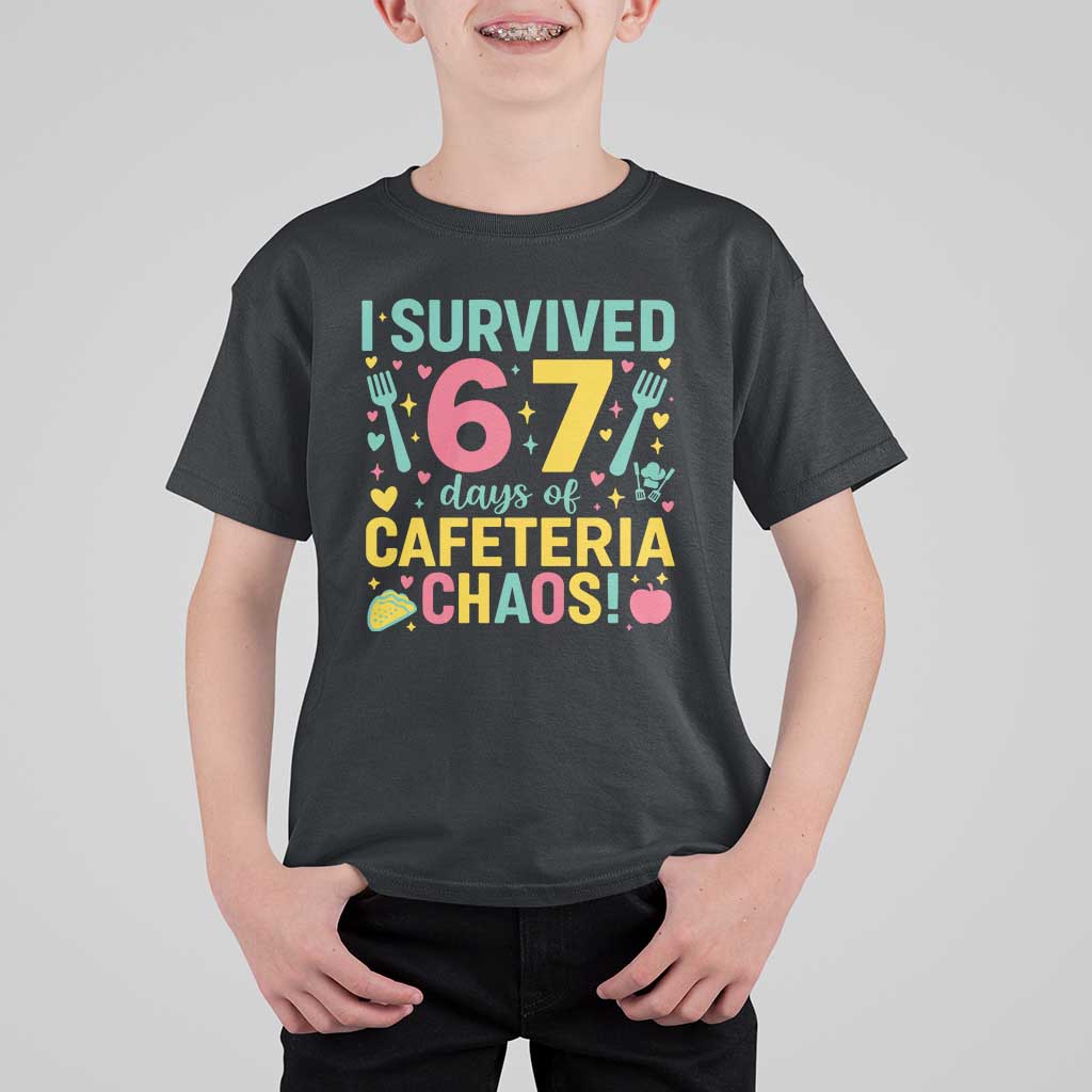 I Survived 67 Days of Cafeteria Chaos T Shirt For Kid Funny School Lunch Duty - Wonder Print Shop