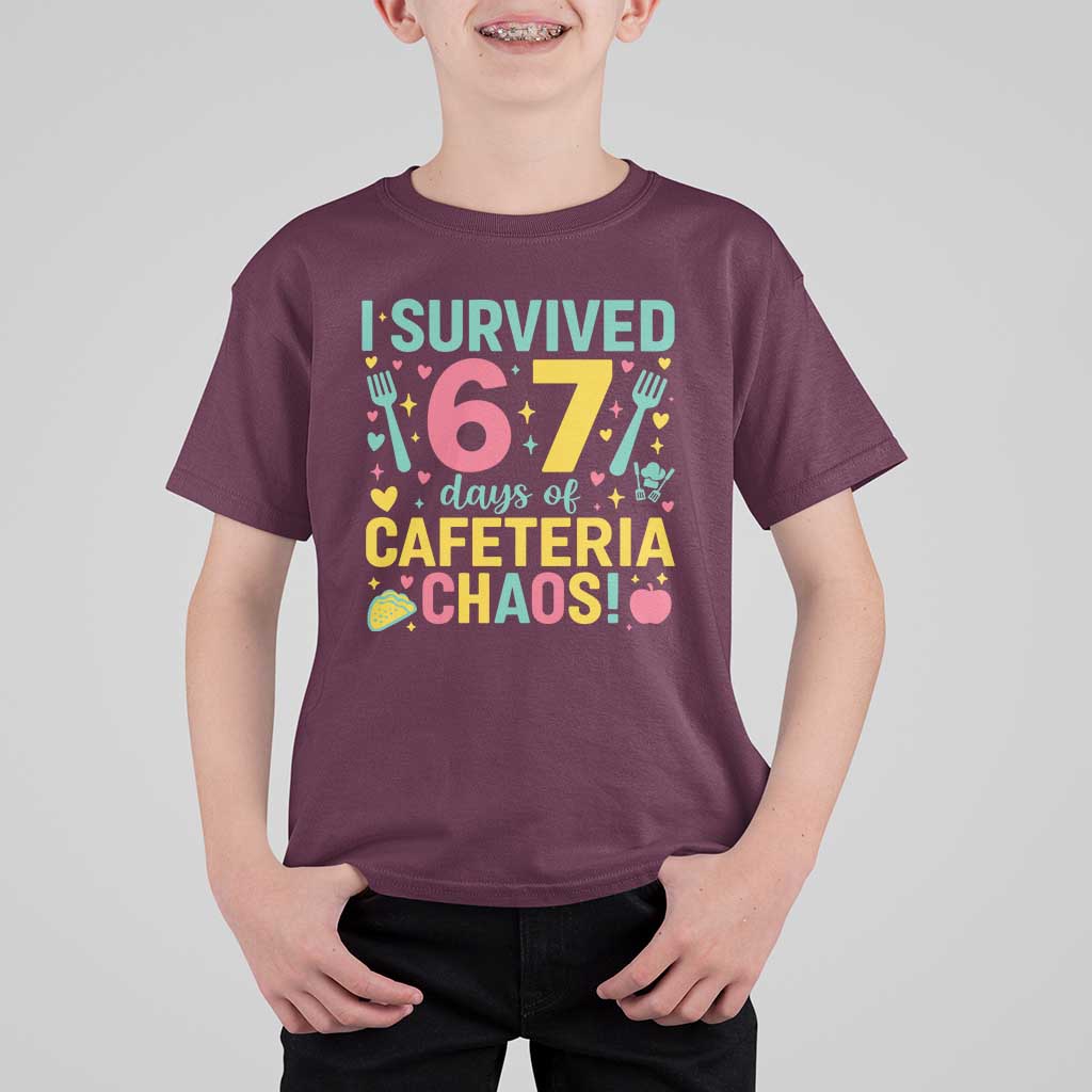 I Survived 67 Days of Cafeteria Chaos T Shirt For Kid Funny School Lunch Duty - Wonder Print Shop