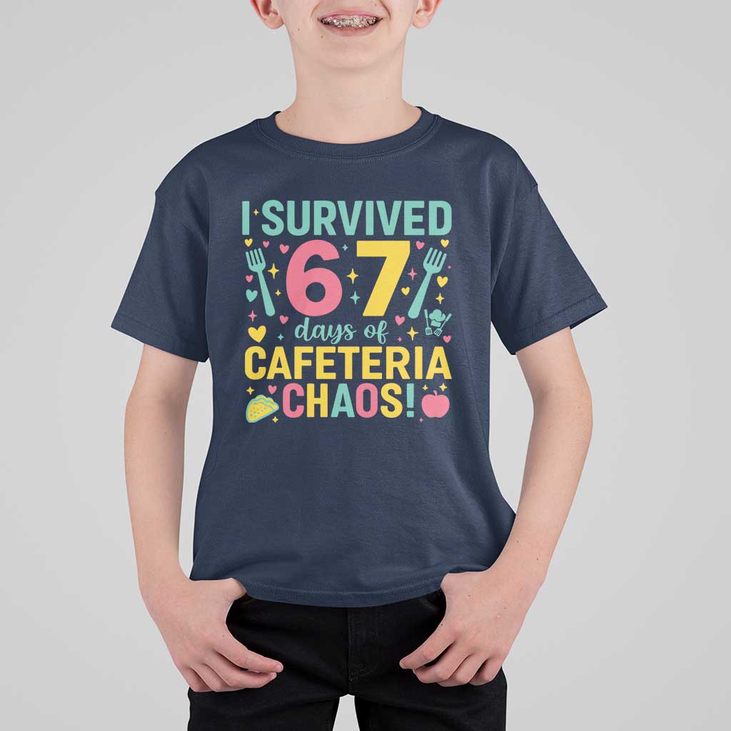 I Survived 67 Days of Cafeteria Chaos T Shirt For Kid Funny School Lunch Duty - Wonder Print Shop